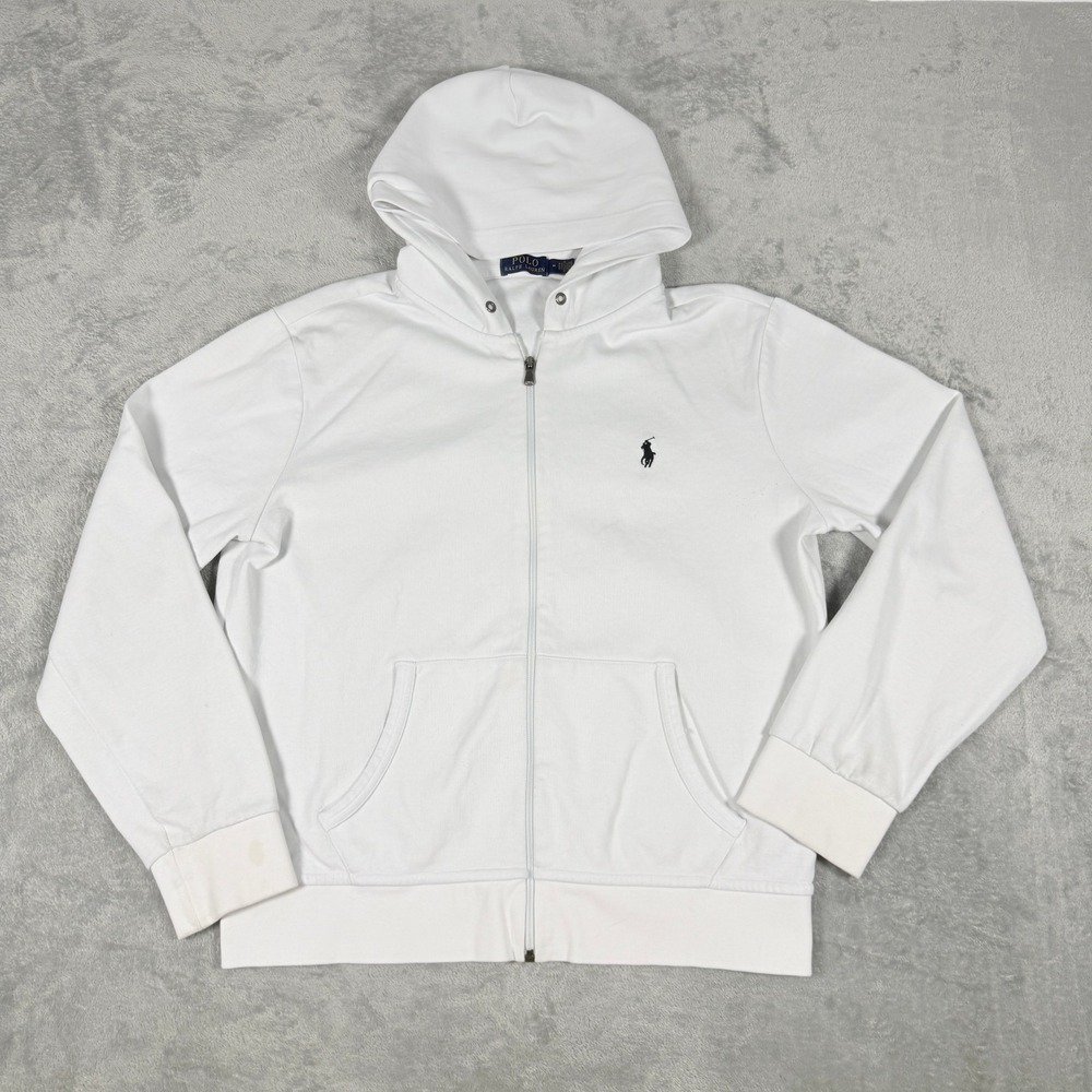Polo Ralph Lauren Mens Medium White Full Zip Hoodie Pony Logo Sweatshirt